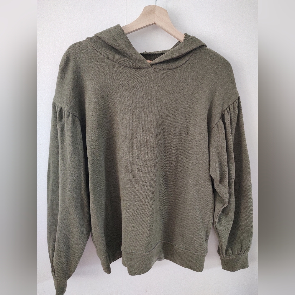 Madewell Pleat-Sleeve Shrunken Hoodie Sweatshirt- Size S